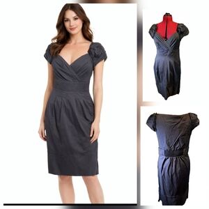 BCBGMAXAZRIA Navy Blue Surplice (Crossover) Bodice Dress | Lined | Size L (12)